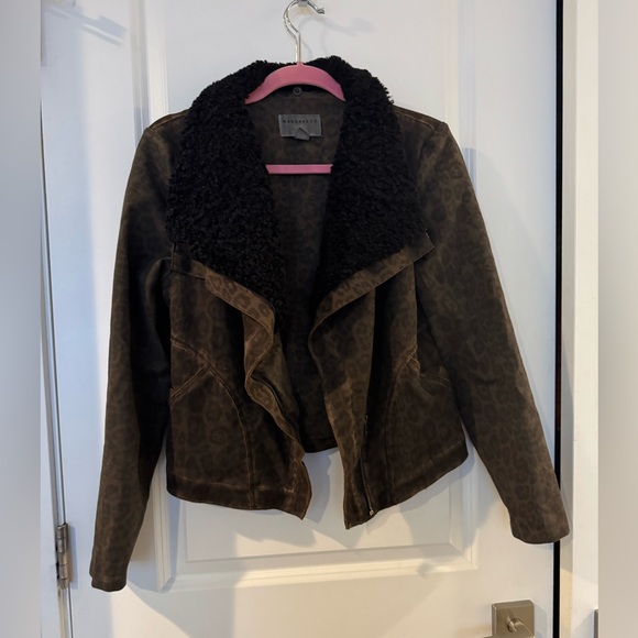 Anthropologie Jackets & Blazers - Anthropologie Marrakech Brown Leopard Print Women's Sherpa Moto Jacket